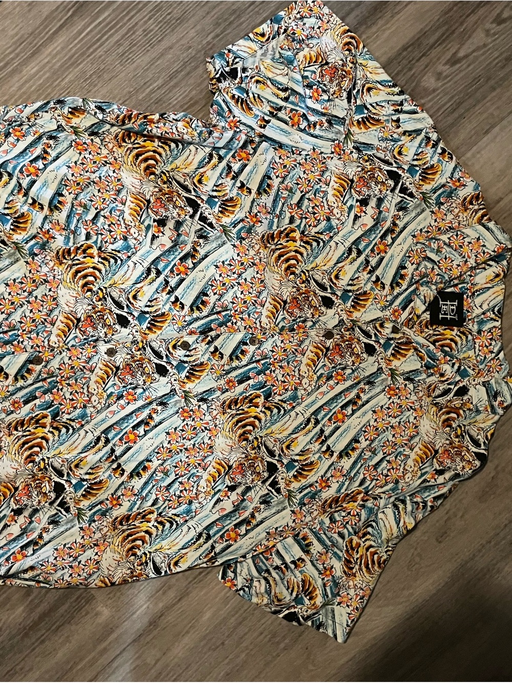 Ed Hardy Multicolor Floral Tiger Print Button-Down Shirt